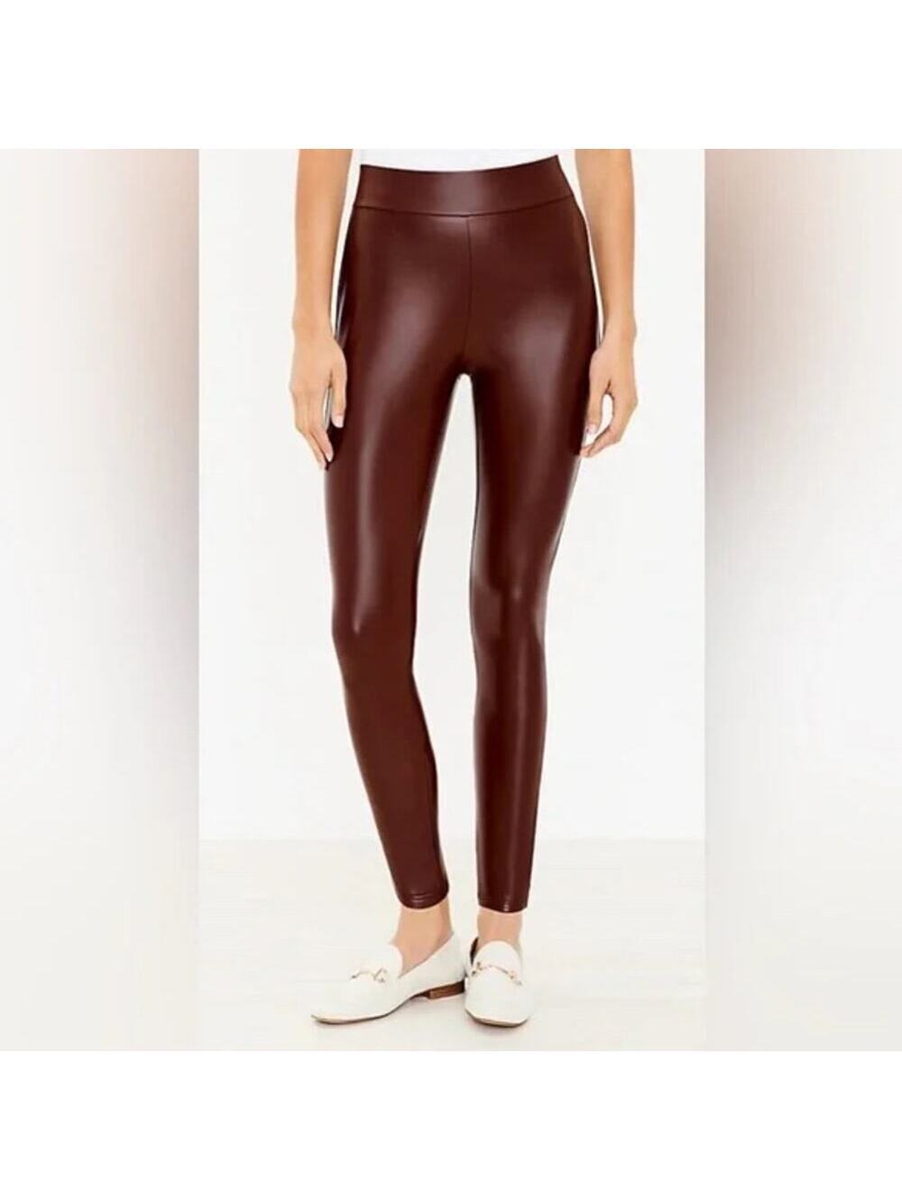 LOFT NWOT Women's Brown Faux Leather Pull On Pants/Leggings Size S